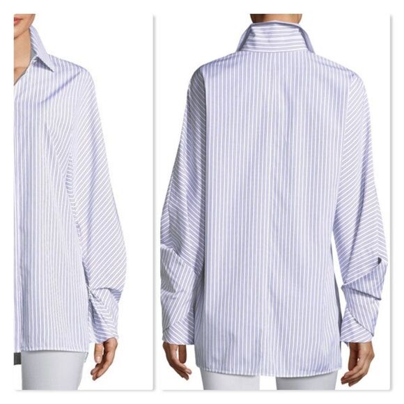 Lafayette 148 Victoria Oceanic Striped Blouse size Large - Picture 2 of 13